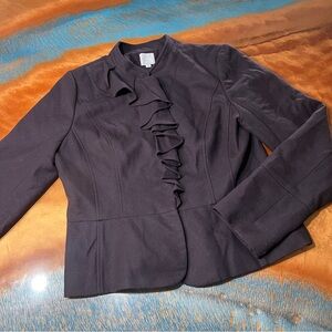 Halogen Wool Blend Peplum Blazer Jacket dark purple plum ruffle